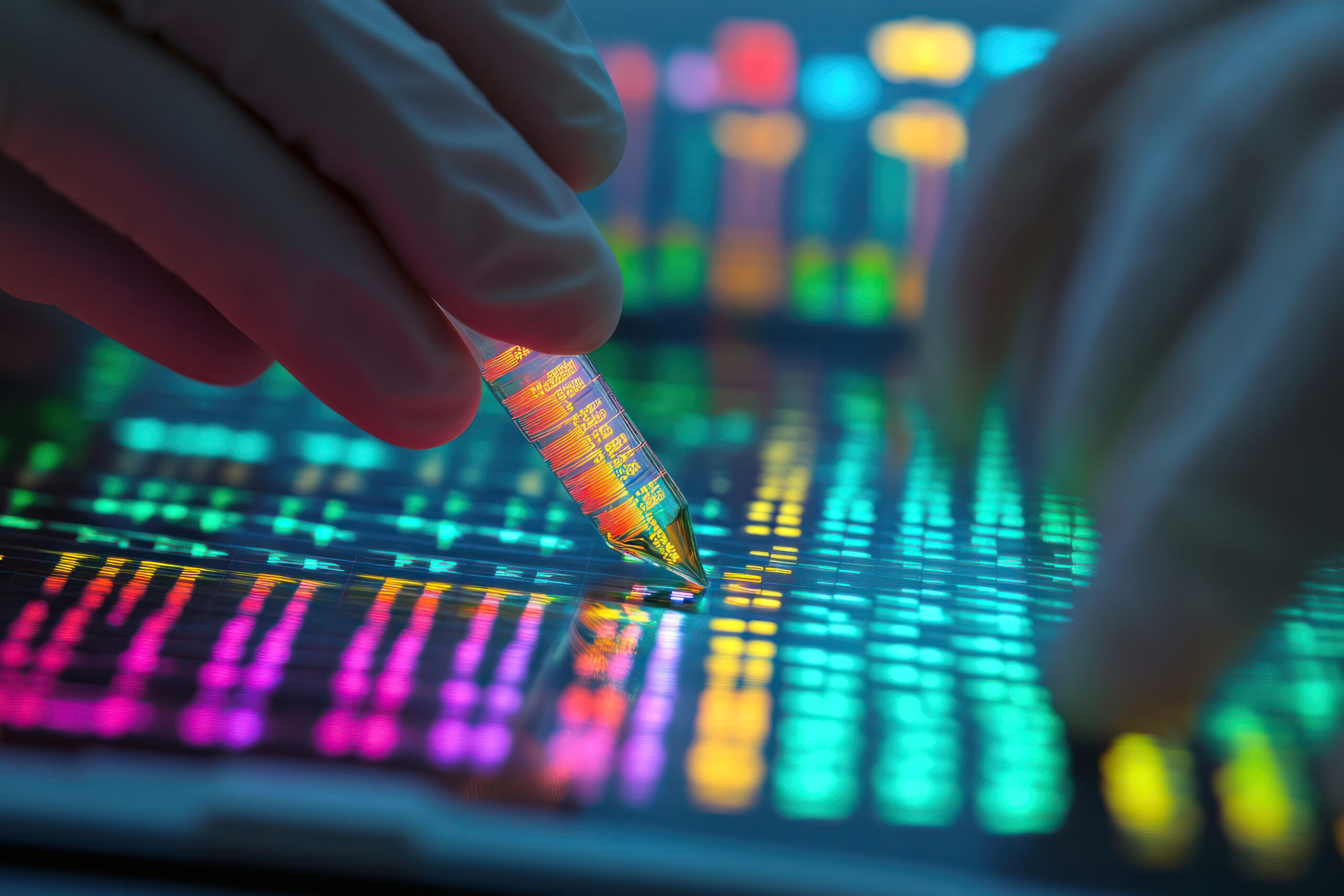 Genetic sequencing laboratory analyzing DNA